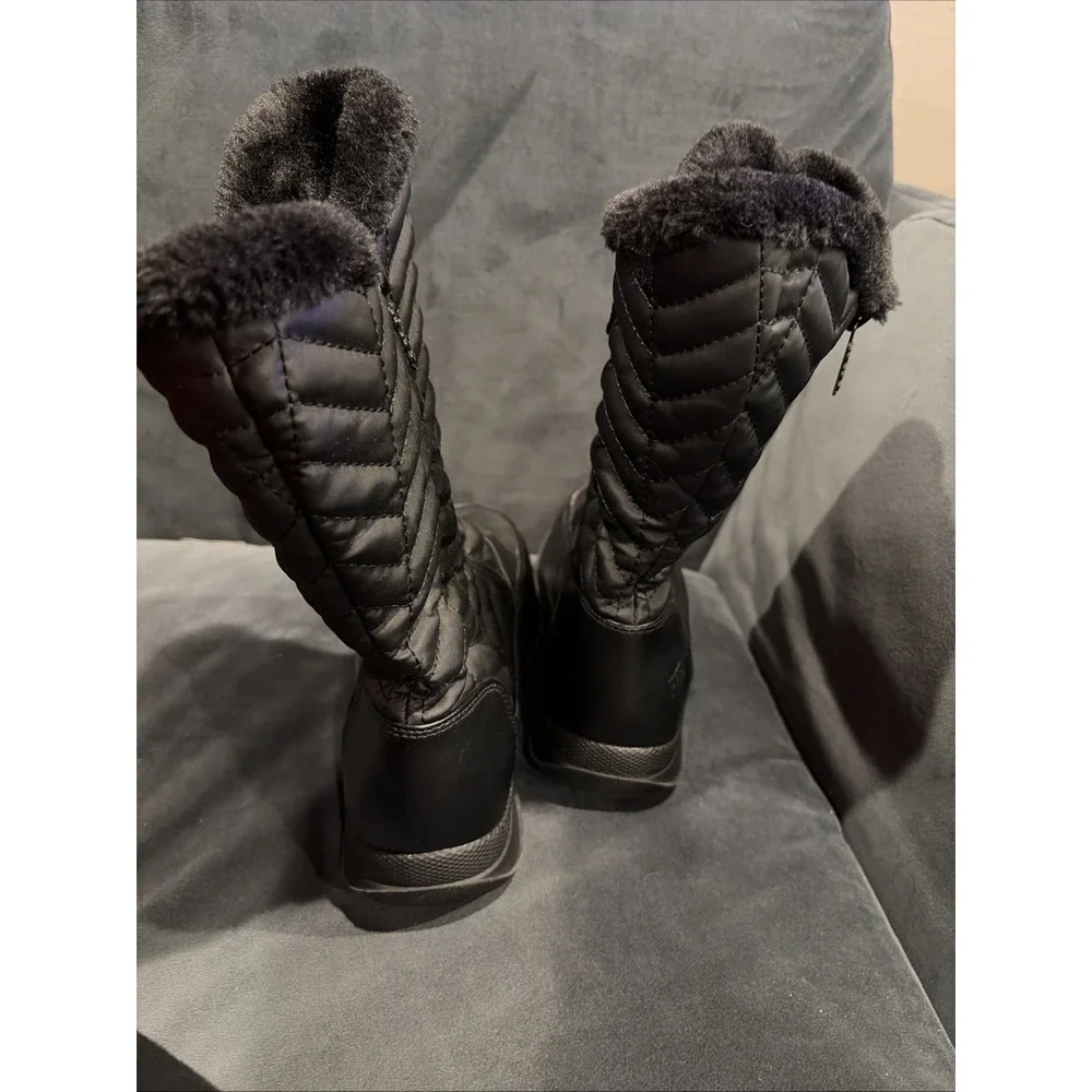 Totes Jodi Black Boots Sz 8 Waterproof Winter Side Zip Quilted